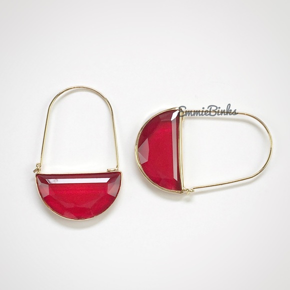 ✨3for$38 New Red Anthro Glass Crescent Hoop Earrings -Glass Dangle Earring Hoops - Picture 11 of 16